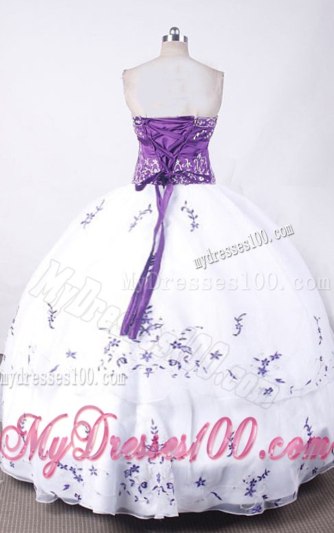 White and Purple Appliques Sweet 15 Dresses with Two Tiers Ball Gown